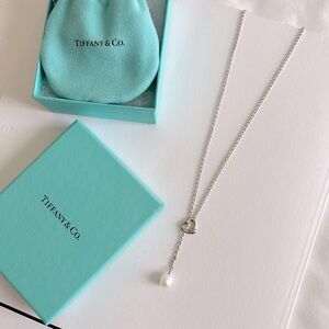 Tiffany Elsa Peretti Open Heart Lariat Pearl Necklace